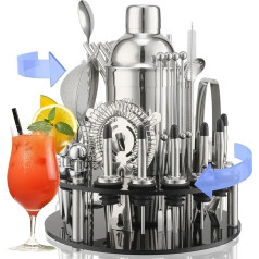 CKductpro Cocktail Set, 41-Piece Cocktail Shaker Set Made of Stainless Steel, 360° Rotating Acrylic Stand, Bartender Set, Bar Gift Set