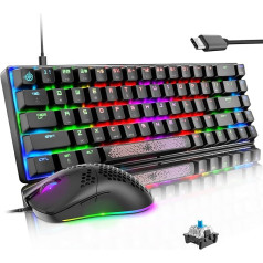 LexonElec MK14-65% Компактный синий PC Mac игровая мышь и клавиатура комплект с кабелем 12000 DPI освещение светодиодные RGB запястье отдых Тип C геймер кла