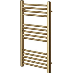 Greened House Brushed Brass Straight Heated Towel Rail 500mm Wide x 800mm High Flat Central Heating Towel Rail Radiator