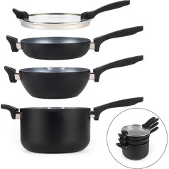 Набор сковородок и кастрюль Russell Hobbs RH01840 из 4 частей с антипригарным покрытием, индукционная безопасность, легкая очистка, экономия места