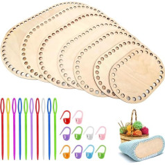 Nizirioo Pack of 7 Basket Base for Crocheting, Wooden Base for Crocheting, Natural Wood Basket Base, Creative Braided Basket Base, Oval Wooden Basket Base, Crochet, Dselfmade Wooden Floor, Crochet