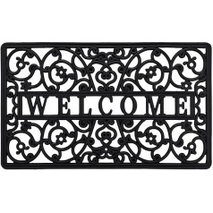 Relaxdays Welcome Rubber Doormat, 75 x 45 см, нескользящий коврик с орнаментом, дверной коврик для использования внутри и снаружи помещений, черный