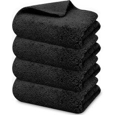 Towelogy® Schwarze Mikrofasertücher, groß, Mehrzweck, ultra-saugfähig, dicke Mikrofaser-Handtücher, waschbar und wiederverwendbar, 4 Stück