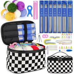 Aeeque 35-Piece Stainless Steel Knitting Needle Set with Wool, 2.0 mm - 5.0 mm Needle Set with Bag and Knitting Accessories, 20 cm Short Knitting Needles for Socks, Sweaters, Useful Knitting Needle