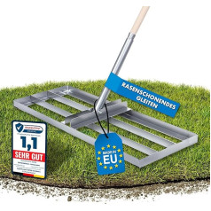 Schwanfeld® [80 x 30 см] Скребок для газона [долговечный и прочный] - в комплекте 1,1 м деревянная ручка из сертифицированной FSC® древесины - грабли для
