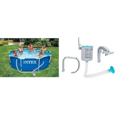 Intex 28202GN Metal Frame Pool - Надземный бассейн - Диаметр 305 x 76 см - Голубой и поверхностный скиммер - Поверхностный скиммер Deluxe для настенного монтажа -