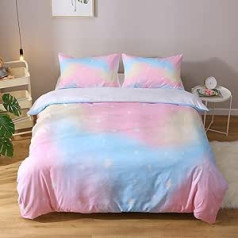 Pink Starlight Girls Single Printed Duvet Cover Set with 2 Pillow Cases Rainbow Stripe Kids Bedding Single Bed Set Ultra Soft Kids Duvet Cover Zipper