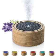 Medisana AD 625 Aroma Diffuser Made of Bamboo, Wood Atomiser with Spa Light in 6 Colours, for Essential Oils, Oil Burner with Timer, 100 ml