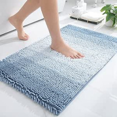 Homaxy Chenille Bathroom Rug, Non-Slip, High Pile Bath Mat, Washable Bath Mat, Soft Bath Mat, Absorbent Shower Mat for Bathroom, 50 x 76 cm, Blue