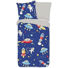 ESPiCO Bed Linen Sleep and Dream Space Friends Astronaut Aliens Space Moon Rocket Children's Room Earth Renforcé, Size: 135 cm x 200 cm