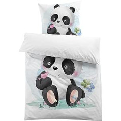 MUSOLEI Panda Bed Linen 135 x 200 cm Girls Children's Bed Linen Microfibre Polyester 3D Print Panda Bedding Set Duvet Cover 135 x 200 cm with 1 Pillowcase 80 x 80 cm Gift for Children's Birthday