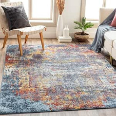 Surya Miami Modern Living Room Rug - Abstract Design in Marble Look for Dining Room, Bedroom, Living Room Rug - Soft Marble Rug Large 120 x 170 cm Carpet, Blue Rust, Grey