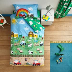 Catherine Lansfield Bedding Farmyard Animals Single Duvet Cover With Pillow Cases Blue Single Duvet Cover Set