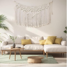 ANAZOZ Macrame Wall Hanging Outdoor, Macrame Boho Curtain, Door Curtain, Window Curtain for Wedding, 50 cm Wide, Wall Hanging, Cotton, Woven Plain with Tassels