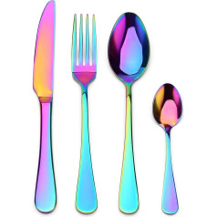 Sharecook 24 Piece Mirror Rainbow Cutlery Set, Premium Stainless Steel Cutlery Set for 6, Mirror Polished Cutlery Set, Durable Gift and Easy to Clean (Shiny Rainbow)