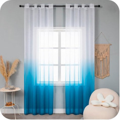 GIRASOLE HOME Пара вуалевых штор, полупрозрачные градиентные белые и светло-голубые шторы для гостиной, спальни, кухни и внутренних помещений, 2 п