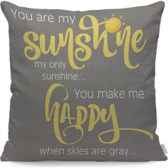 WONDERTIFY You Are My Sunshine Cushion Cover You Make Me Happy Word Art Decorative Throw Pillow Covers for Couch Bed Sofa Cushion Case Yellow White Grey 45 x 45 cm