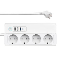 UseeLink Zigbee 3.0 Smart Power Strip 16A с 4 портами переменного тока, 1 USB-C Fast Charger (PD 20W) и 3 USB-A, дистанционное управление, голосовое управление, работает с Alexa Go