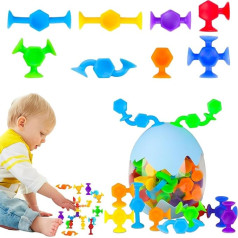 Graplan Pack of 48 Suction Cup Toy Children, Bath Toy, Montessori Toy from 3 Years, Bath Toy, Sensory Toy, Silicone Building Blocks Toy for 3 4 5 6 Years Children Boys Girls