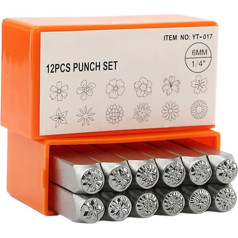 KieTeiiK 12-Piece Metal Punch Tool Set 1/8 Inch 1/4 Inch (3 мм 6 мм) Steel Flowers Set Leather Stamp for Jewellery Making Crafts Jewellery Making Accessories