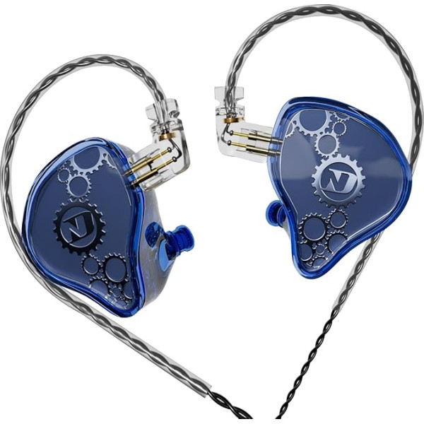 ND Venus In-Ear Monitor Earphones 10mm Double Magnetic Dynamic Driver IEM Headphones HiFi Gaming Earbuds 2 Pin Detachable Cable (with Mic Blue 3.5mm Plug)