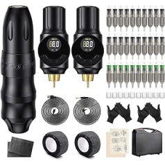 Biomaser Rotary Tattoo Machine Pen Kit with 2 Pieces Wireless 2000 mAh Tattoo Battery 30 Piece Tattoo Cartridges Needles for Beginners and Artists