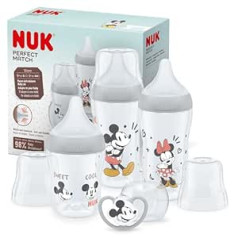 NUK Perfect Match Baby Bottle Set | From 0 Months | Adapts to Baby | 3 Anti-Colic Baby Bottles and Space Dummies | BPA Free | Disney's Mickey Mouse | Pack of 4