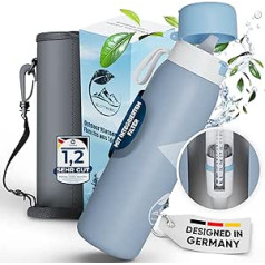 BLATTBERG Outdoor Wasserfilter Trinkflasche Edelstahl [740ml] + Power Balls verbessern Geschmack und Immunsystem + Neopren Tragetasche - 0,01 μm Ultra-Filtration