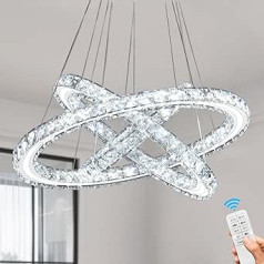 CXGLEAMING Modern Chandelier Ceiling Light LED Crystal Pendant Light Dimmable Pendant Lamp Remote Control 3-Ring Crystal Pendant Lamp for Living Room Bedroom Kitchen Hallway