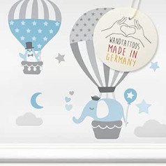 lovely label Wall Sticker - Wall Sticker for Children's Room - Self-Adhesive - Made in Germany - Hot Air Balloon Grey/Blue - Nursery / Baby Room Decoration - Wall Decoration Baby/Children/Boy