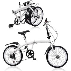 SABUIDDS 20 Inch Folding Bike, Folding Bike with 7 Speed Gears, Folding Bicycle for Men and Women, Folding City Bike, Suitable from 135 cm - 180 cm, for Sports, Outdoors, Cycling, Commuting, White