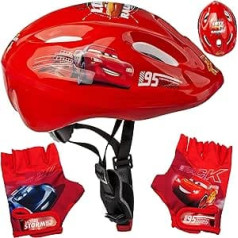 Disney Cars Lightning McQueen Children's Helmet / Bicycle Helmet + Cycling Gloves Size 52-56 Approx. 3 to 15 Years Adjustable Sizes