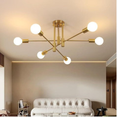 Comely Kronleuchter Vintage, 6-Licht E27 Sockel Moderne Gold Deckenleuchte, Industrielle Hängelampe Deckenlampe für Wohnzimmer Schlafzimmer Esszimmer Flur