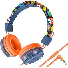 BASEMAN Children's Headphones with Cable, On-Ear Headphones with Microphone, 85 dB Volume Limited Foldable and Adjustable Headsets with 3.5 mm Jack Cable for Children/School/Mobile Phone