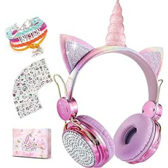 Unicorn Headphones Girls Bluetooth Headphones Children with Microphone, SVYHUOK Over Ear Headphones Wireless Children with 85 dB Volume Limit, Suitable for PC/iPad/Study/Phones Children's Headphones