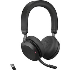 Jabra Evolve2 75 Wireless PC Headset with 8 Microphone Technology - Dual Foam Stereo Headphones with Advanced Active Noise Cancellation, USB-A Bluetooth Adapter and MS Teams Compatibility - Black