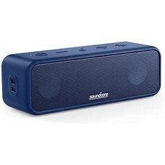 Soundcore 3 Bluetooth speaker, stereo sound, titanium membrane audio driver, PartyCast, BassUp, 24 hour battery, IPX7 water protection, custom EQ, for home, outdoors, garden (in blue)