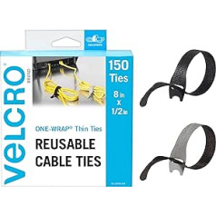 Velcro Cable Ties Value Pack 150 Pack Replace Cable Ties with Reusable Straps Reduce Waste for Cable Management and Cable Organizer 8 x 1/2 Inch Thin