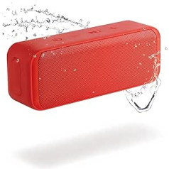 m MU Wireless Bluetooth Speaker, Bluetooth 5.0, 28h Battery, 360° Stereo Sound, Improved IP67 Water Protection, Speaker Box with TWS Technology, Power Bank Utility for Emergency, Red