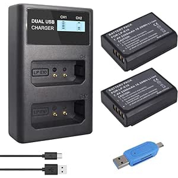 CITYORK 2-Pack LP-E10 Replacement Battery and Dual USB Charger LCD Display for Canon EOS Rebel T3, T5, T6, Kiss X50, Kiss X70, EOS 1100D, EOS 1200D, EOS 1300D Digital Camera