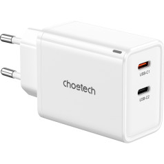 Сетевое зарядное устройство GaN 2x USB-C PD 65 Вт, белое