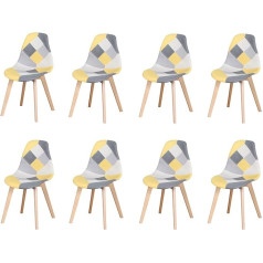 Grandca Home Комплект из 8 обеденных стульев, мягкие кухонные стулья, разноцветная тканевая подушка, деревянные ножки, желтый