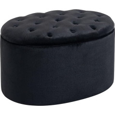 ‎Homcom HOMCOM Мягкая скамья с местом для хранения Сундук Скамья Овальной Формы Прихожая Спальня Гостиная Бархат Полиэстер Черный 71 x 52 x 42 см