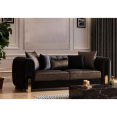 ‎Jv Möbel JV Möbel Medusa 3-Seater Sofa 3-Seater Couches Sofas Luxury Upholstered Couch Black Fabric