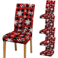 Prtecy 4/6 Pack Christmas Chair Covers Set, Red and Black Buffalo Check Chair Protector Slipcovers, Christmas Snowflake Dining Chair Seat Covers for Kitchen, Restaurant, Holiday, (4 Pieces)