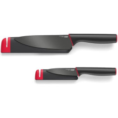 Joseph Joseph 10146 Slice&Sharpen - 2-er Set, Silikonbeschichtete Messer mit integriertem Messerschärfer - schwarz/rot