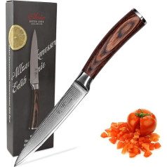 Нож Wakoli EDIB Damascus Utility Knife с лезвием 12,5 см из 67 слоев настоящей дамасской стали с деревянной рукояткой Pakka I Premium Damask Kitchen Knife and Professional Knife in Gift Box