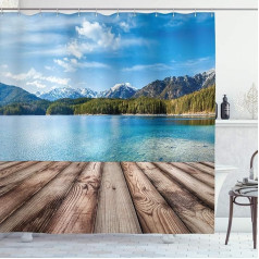 ABAKUHAUS Berg Lake Forest Mountain Fabric Занавеска для душа для ванной комнаты с крючками, 175 x 200 см, коричнево-голубой