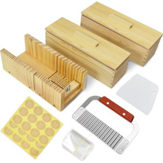 Artcome Loaf Soap Cutter Set Rectangle 1.2L Set of 2 Wooden Box with Lid, Adjustable Wood Soap Cutting Tool with Stainless Steel Corrugated and Plastic Straight Cutter