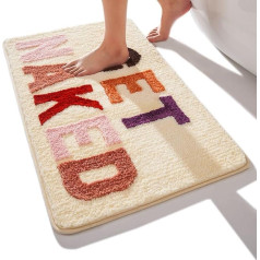 QJHOMO Get Naked Bath Mat Beige коврики для ванной комнаты 50 x 80 см, нескользящие коврики для ванной комнаты, разноцветные буквы, мягкая микрофибра, машин